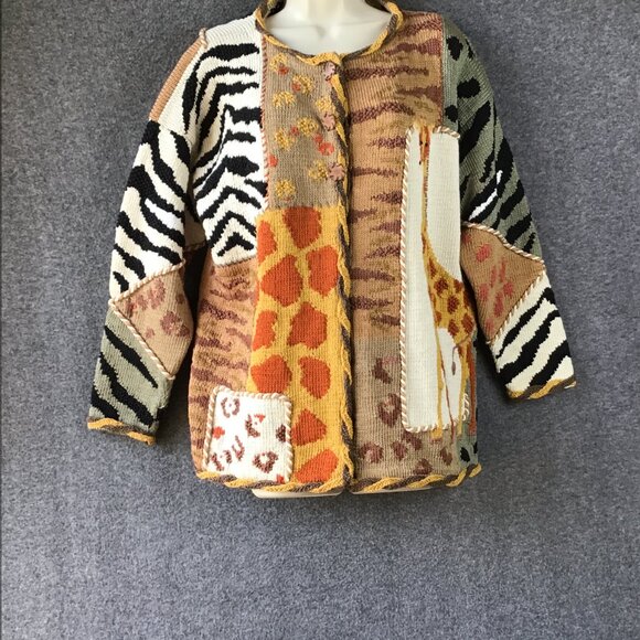 Vintage Berek 100% Pima Cotton Hand Knit Sweater Animal Print Sz S-L